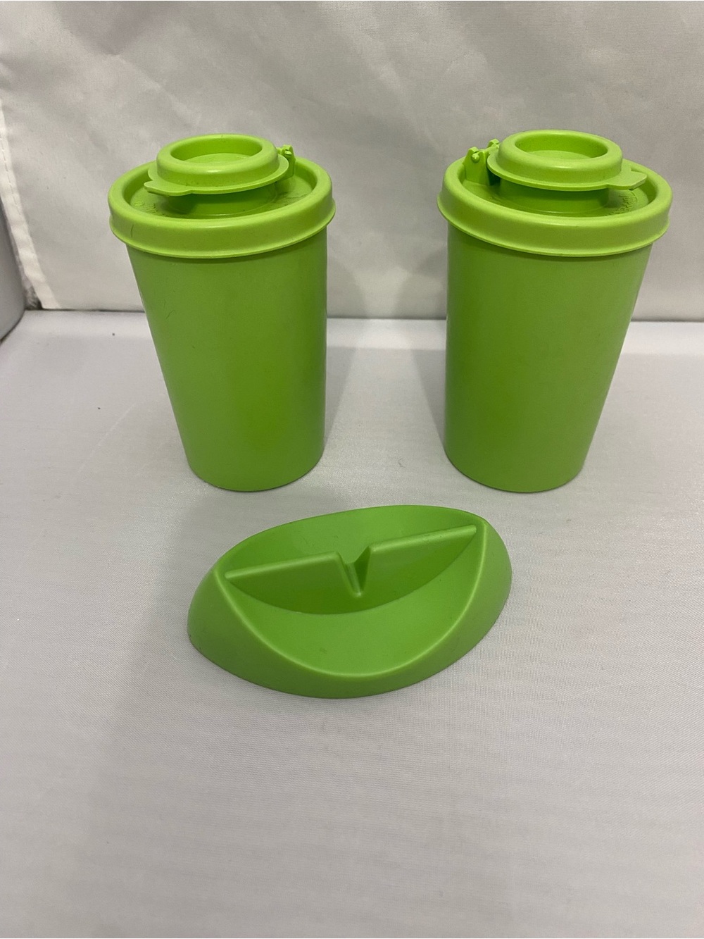 Tupperware Lime Green Spice Shakers with Spoon Rest
